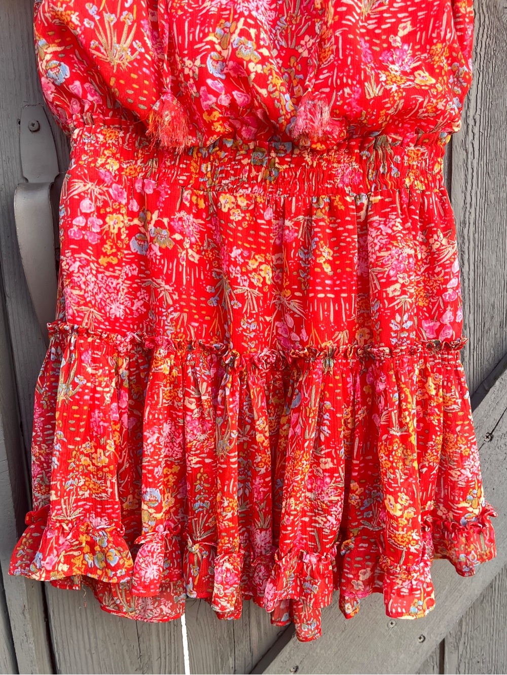 We’re All Pretty Girls Floral Mini Dress Tiered Skirt Orange Size Small - Picture 4 of 9